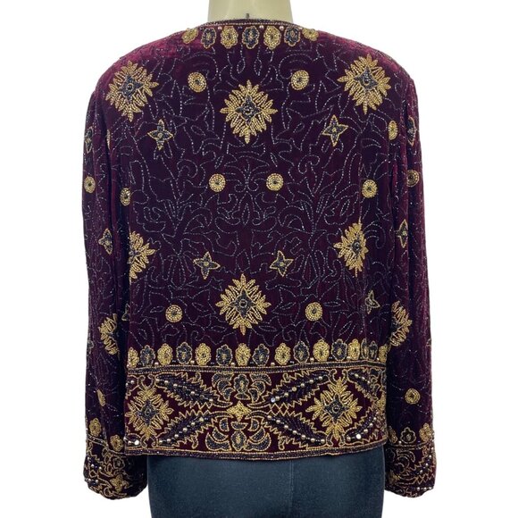 Vtg Adrianna Papéll Women’s Red Volero Velvet with Sequin Beads Sz XS - Picture 4 of 9